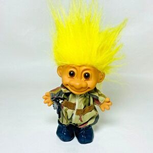 Vintage Russ Troll Doll Army Military Soldier Gun Rifle‎ Camo 1990s Toy Lucky